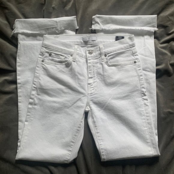 7 For All Mankind Denim - 7forAllMankind Flare & Raw Hem White Jeans - S27